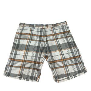 Club Room Mens Plaid Cotton Shorts Waist 36 Gray & Orange